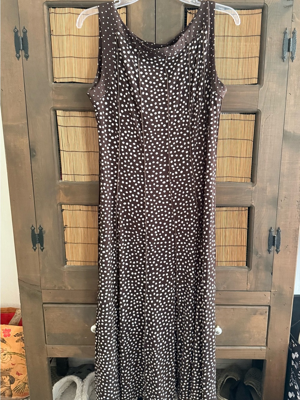 Perceptions by New York- Brown & White Polka Dot Sleeveless Maxi Dress